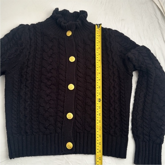 J Crew black cable knit ruffle neck gold button cardigan - Picture 3 of 3